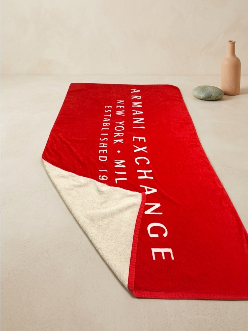 Armani Exchange Red Beach Towel Large Big Logo 100% Cotton B-Summer-2013 41"x69"